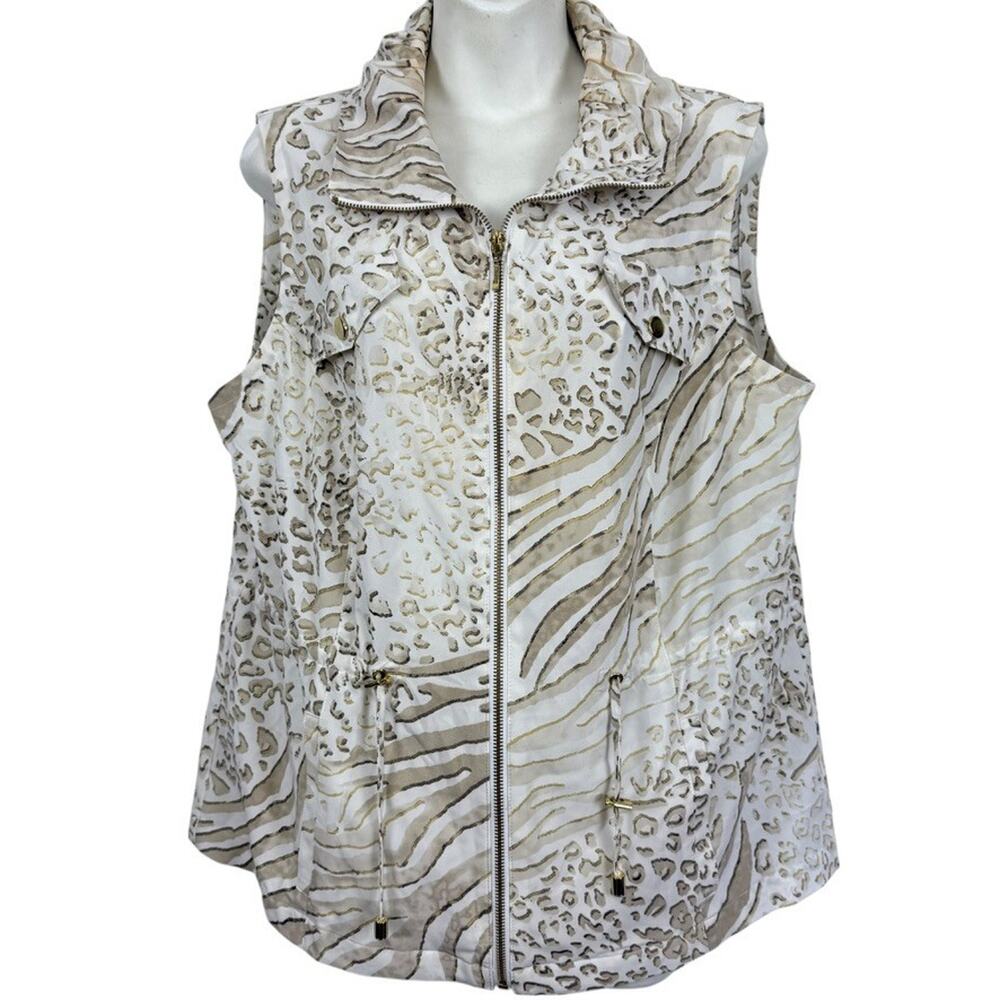 Chicos Zenergy Neema Vest Animal Print Beige Full Zip Lightweight Jacket 2 / L